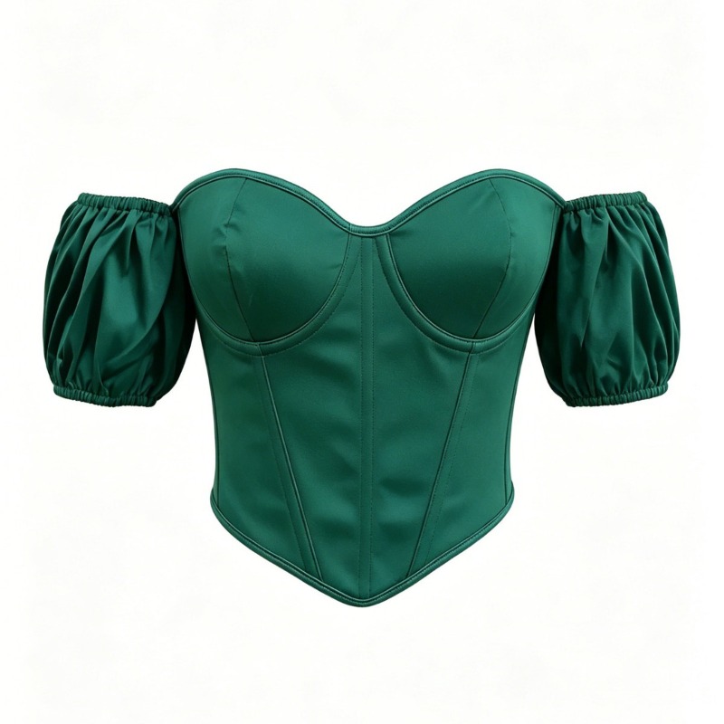 Boning Corset Steel - Sexy groene satijnen corsettop met korte