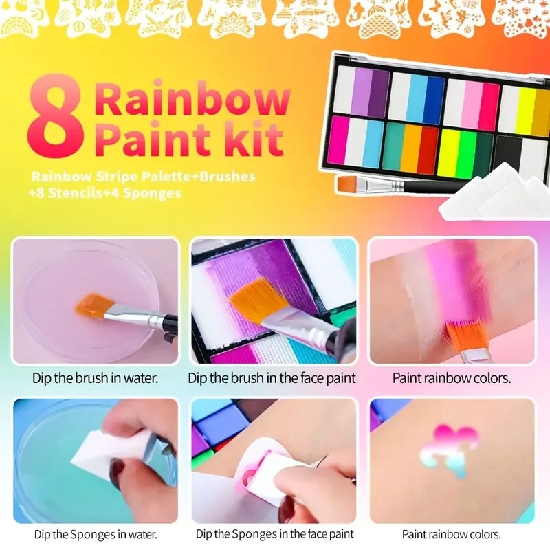 8 kleuren regenboog gezichts-  - Cosplay Prop Paint recensie en prijs